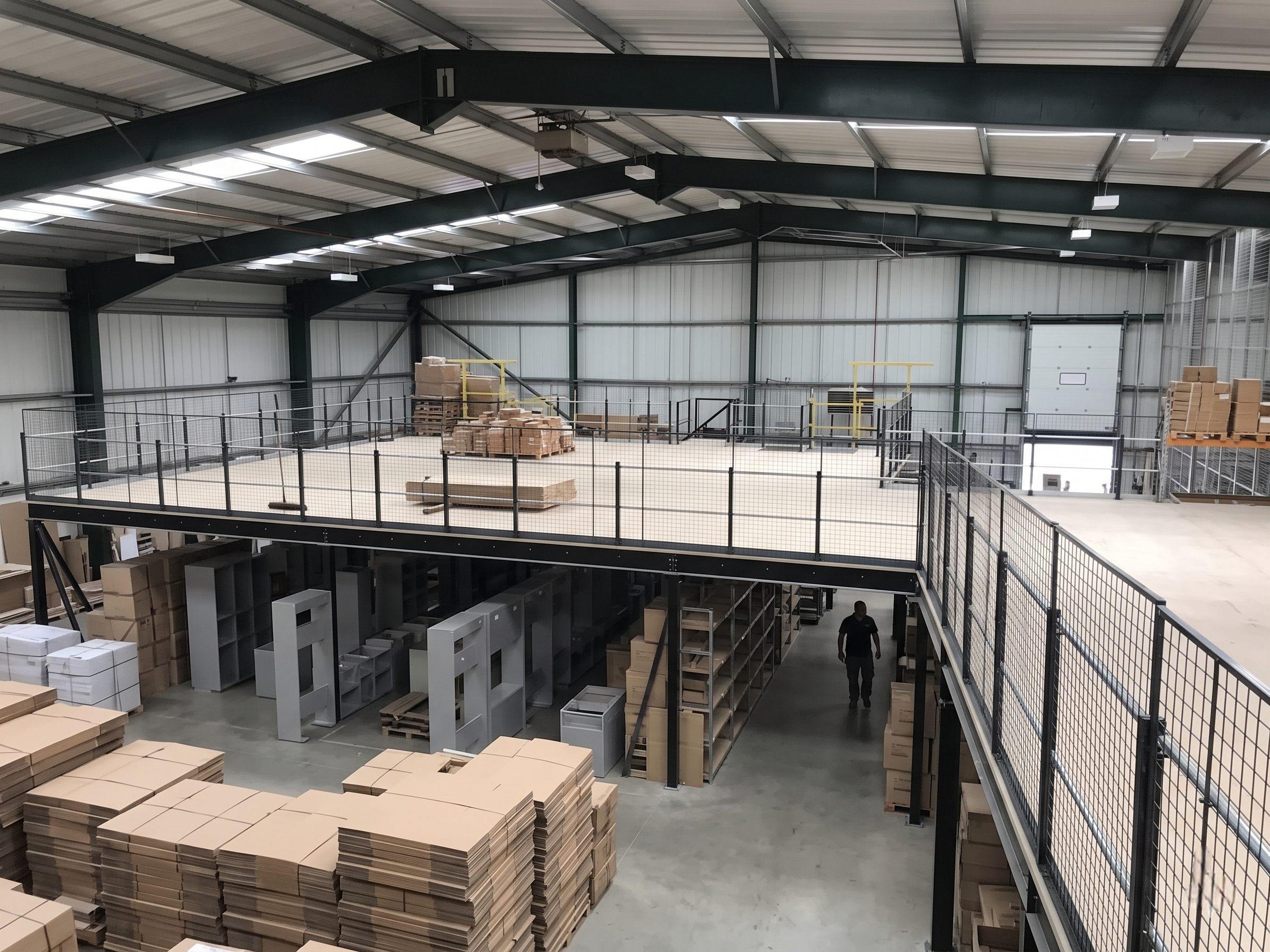 Steel mezzanine floor installation in Dubai warehouse